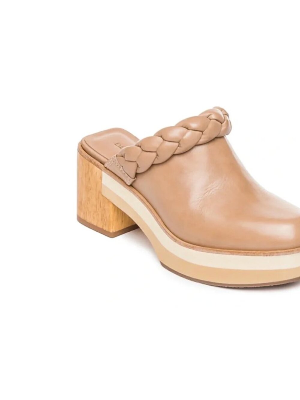 Bernardo Saffia Braided Leather Mules Clogs Platform in Tan